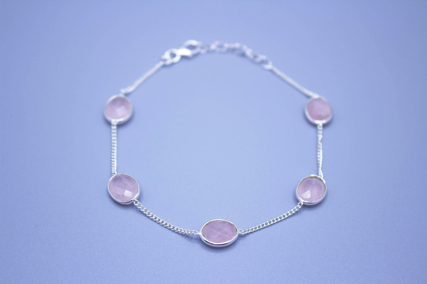 Rose Quartz Crystal Chain Link Bracelet .925