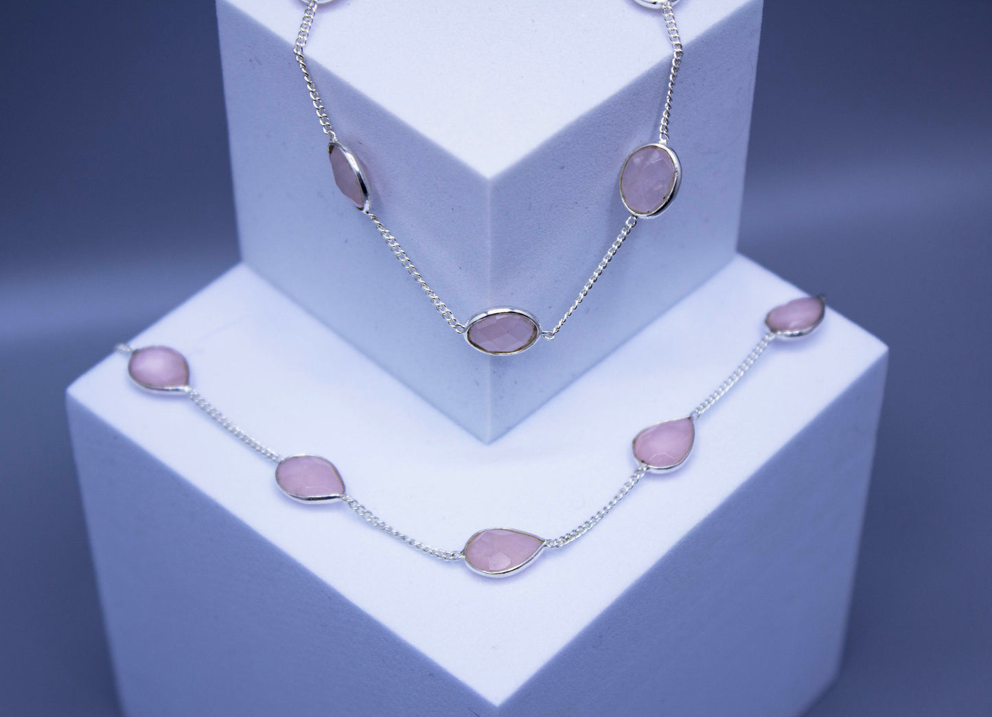 Rose Quartz Crystal Chain Link Bracelet .925