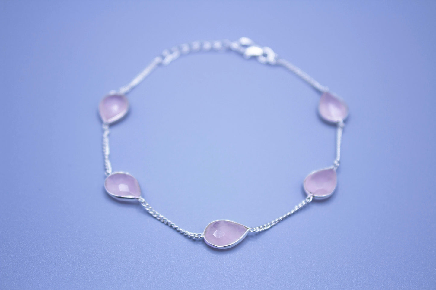 Rose Quartz Crystal Chain Link Bracelet .925