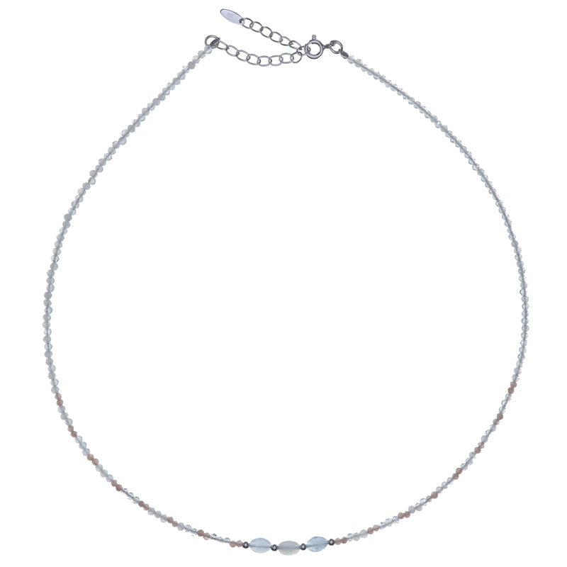 Beaded Moonstone, Rhodonite, Aquamarine Necklace