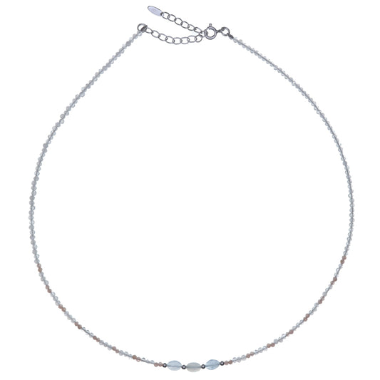 Beaded Moonstone, Rhodonite, Aquamarine Necklace