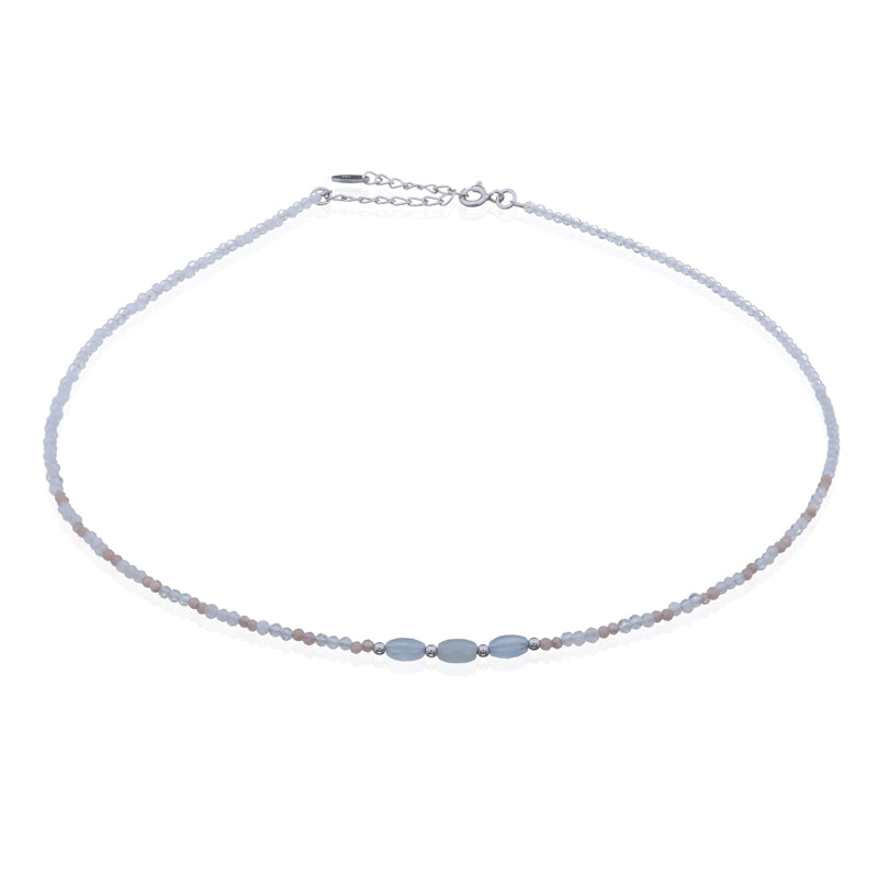 Beaded Moonstone, Rhodonite, Aquamarine Necklace