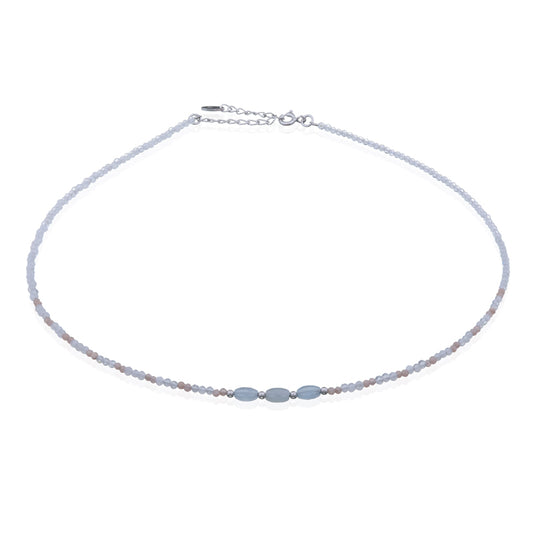 Beaded Moonstone, Rhodonite, Aquamarine Necklace