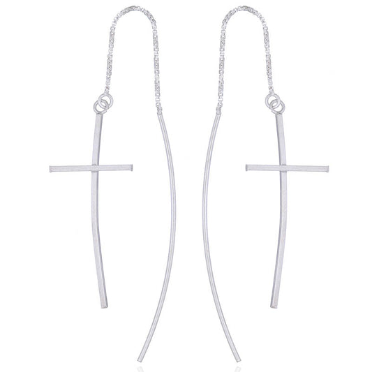 Curved Cross Threader Earrings .925