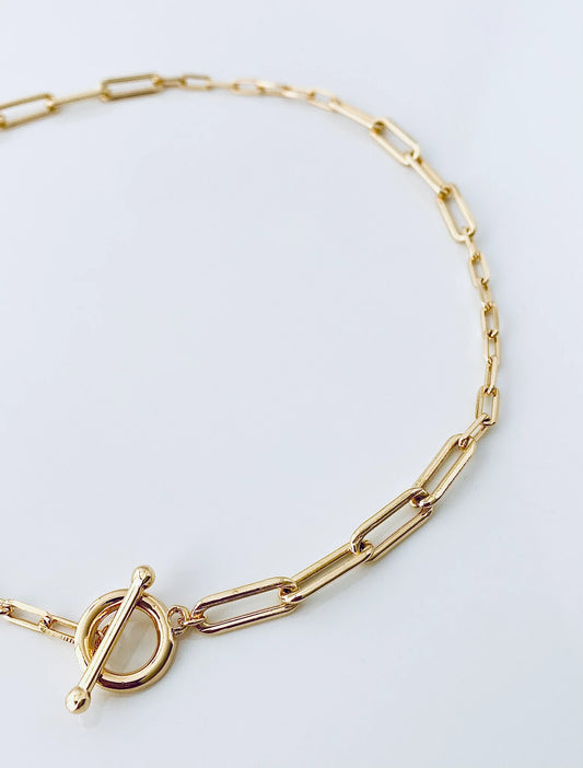 Small Large Paperclip Toggle Necklace 14K GF
