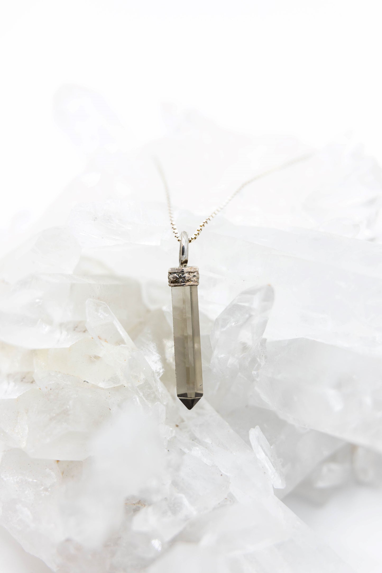 Smoky Quartz Mini Crystal Point Necklaces .925 Adjustable Chain