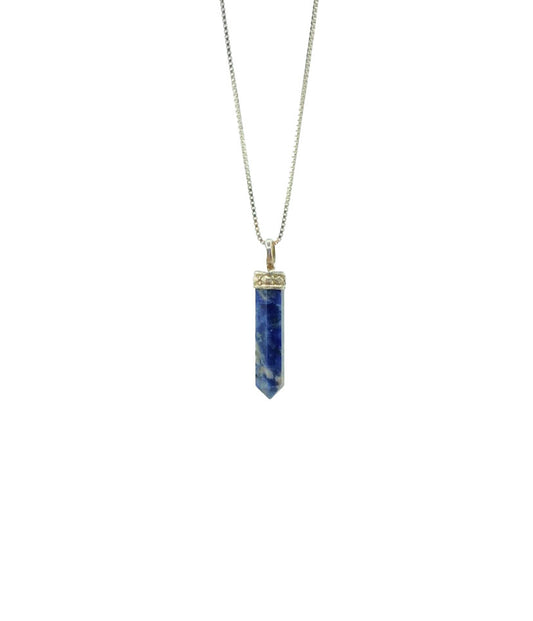 Sodalite Mini Crystal Point Pendant .925 Adj Chain