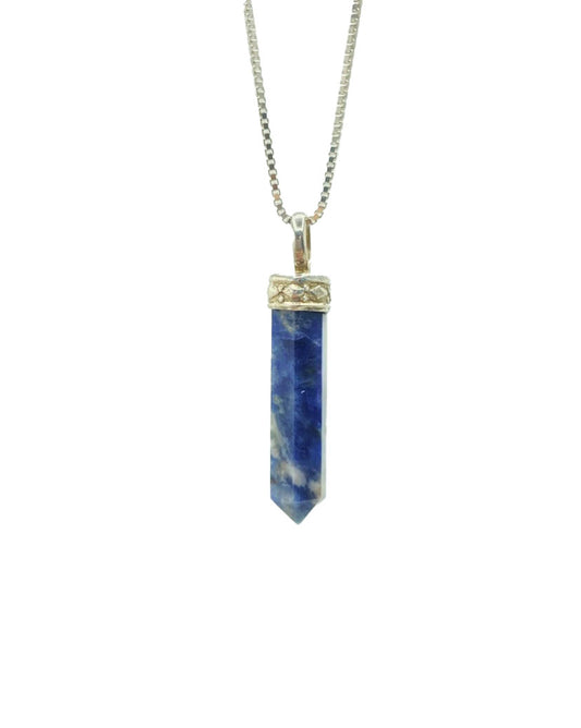 Sodalite Mini Crystal Point Pendant .925 Adj Chain