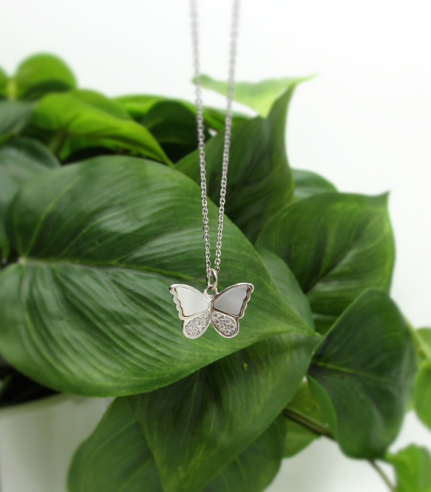 MOP CZ Butterfly Necklace .925