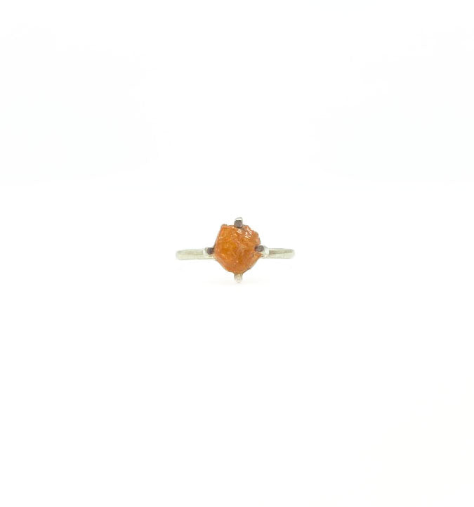 Raw Tangerine Quartz Crystal Prong Ring .925