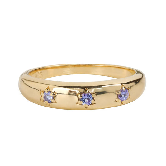 Tanzanite Triple Star Ring – 14K Gold Plated