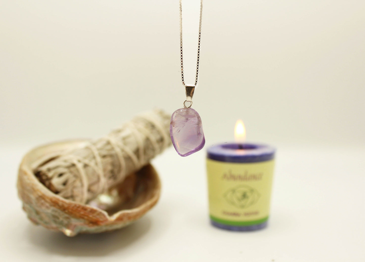 Amethyst Tumbled Pendant Necklace .925