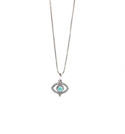 Turquoise Dotted Evil Eye Necklace .925