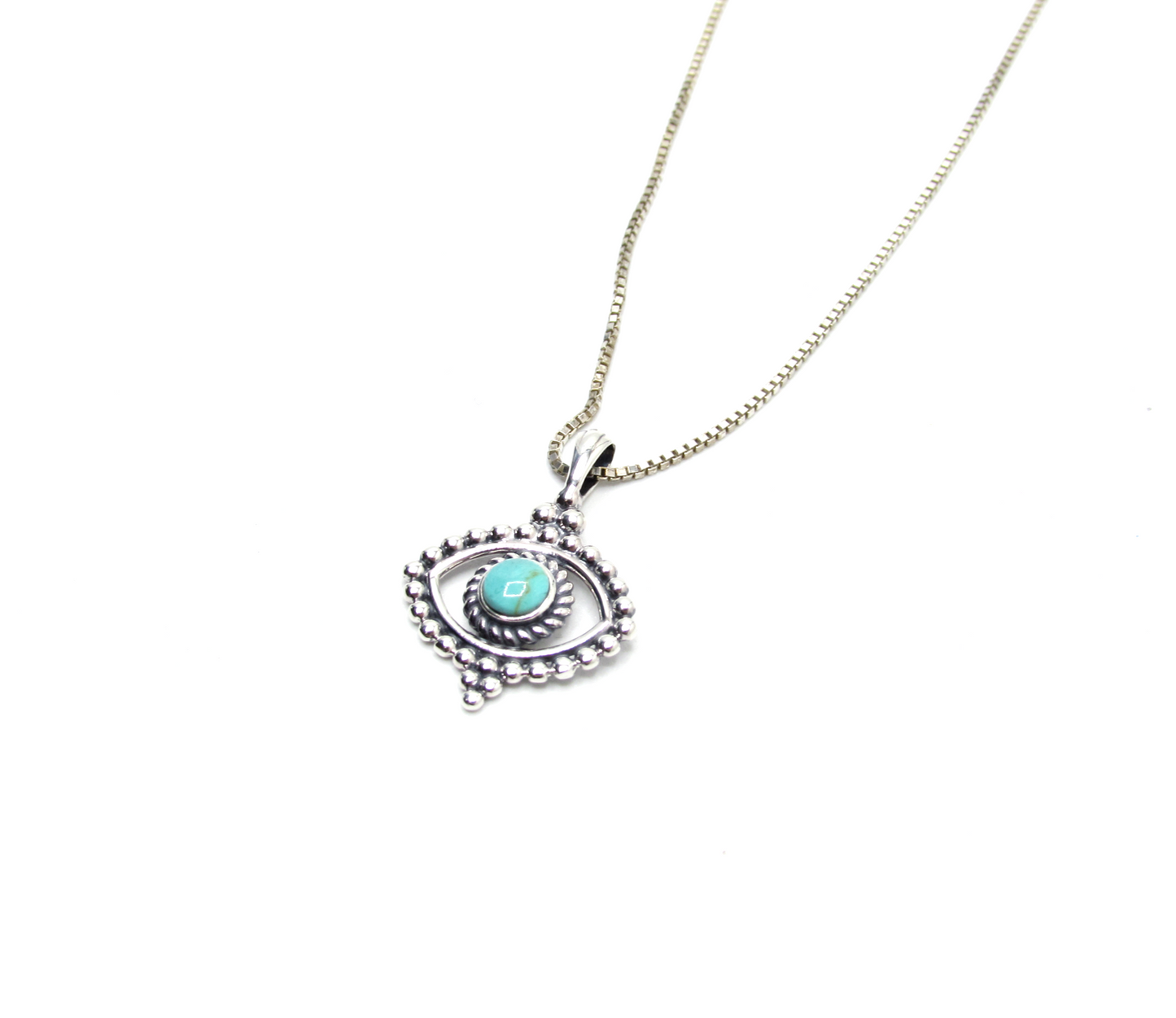 Turquoise Dotted Evil Eye Necklace .925