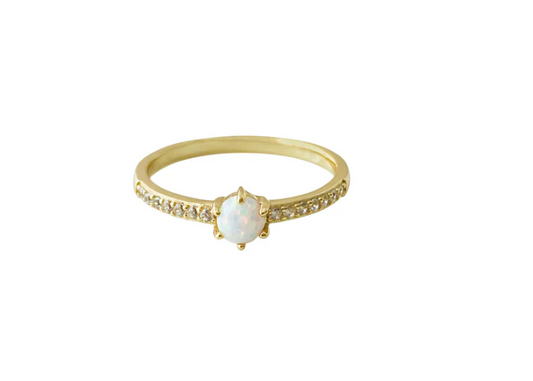 White Opal CZ Ring 14K GP