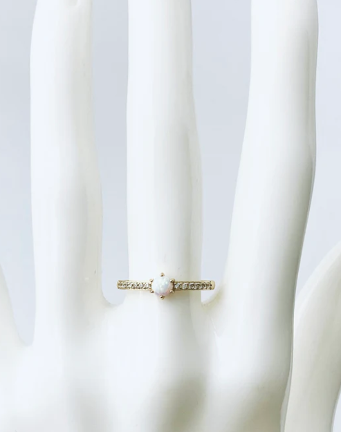 White Opal CZ Ring 14K GP