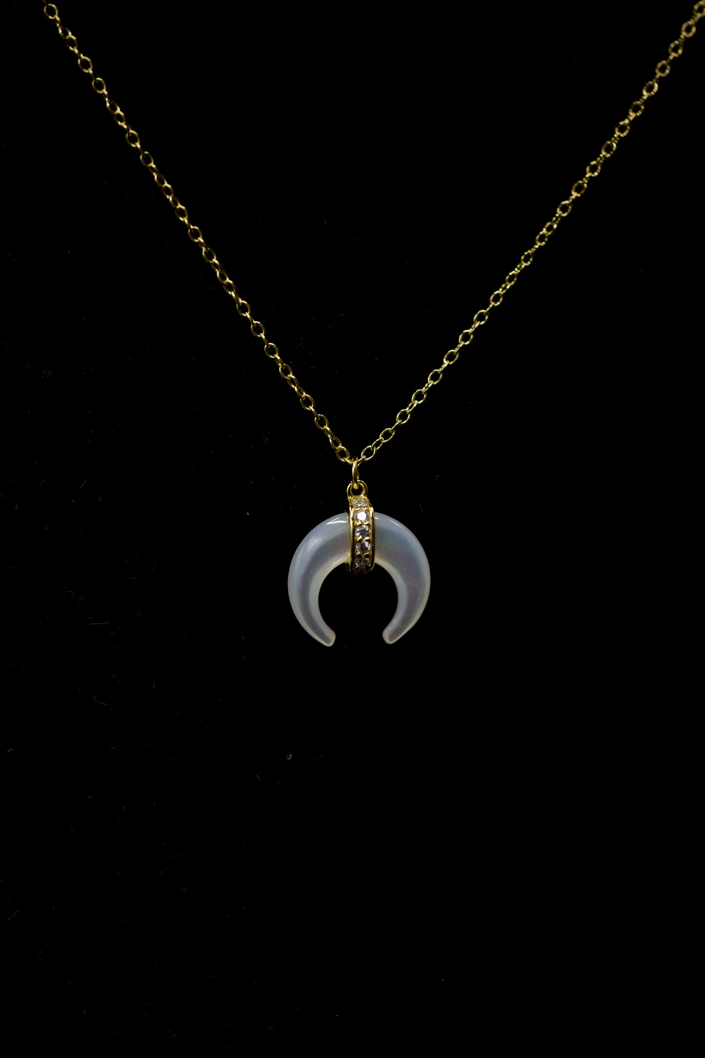 Pearl Crescent Moon Necklace 14K GP