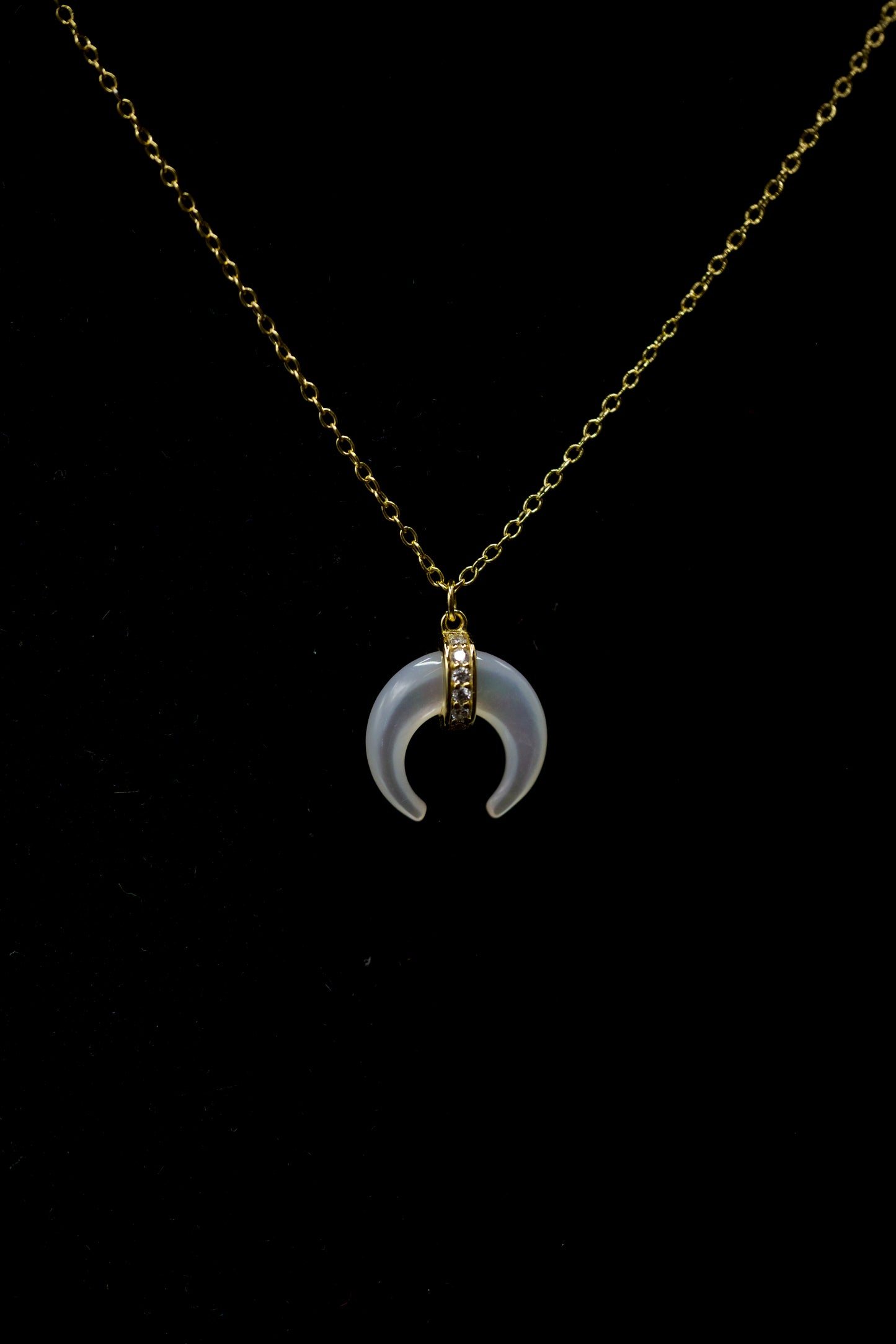 Mother of Pearl Crescent Moon Necklace 14k GP
