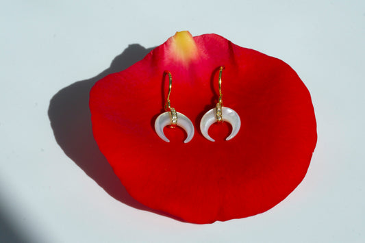 Pearl Crescent Moon Earrings 14k GP
