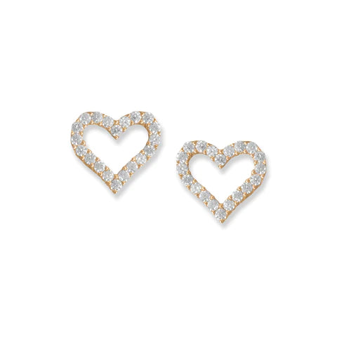 14k Gold Plated CZ Heart Outline Studs