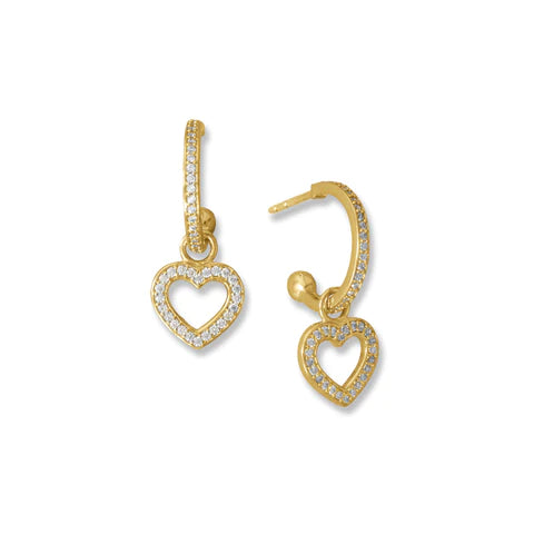14K Gold plated Removable Heart Charm Earrings