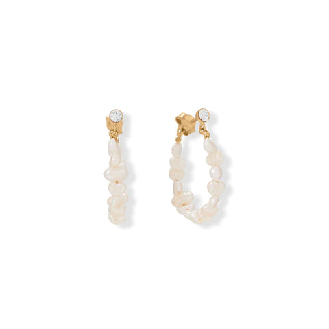 14K Gold Plated Pearl Chip Hoops