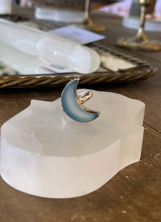 Chalcedony Crescent Moon Ring .925