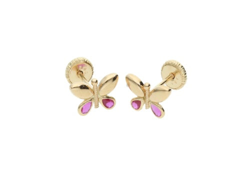 Pink Butterfly Stud 14K Gold