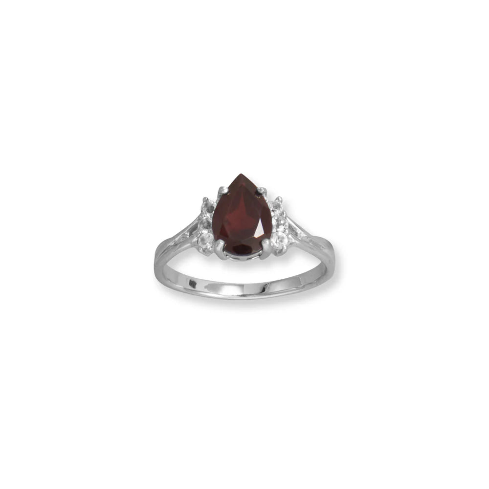 Garnet & White Topaz Ring .925