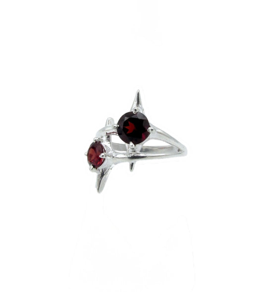 Garnet Twin Stars Ring | Sterling Silver