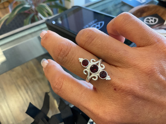 Triple Garnet Empress Ring - 7 | Sterling Silver