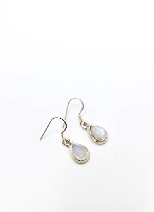 Rainbow Moonstone Crystal Teardrop Earrings .925