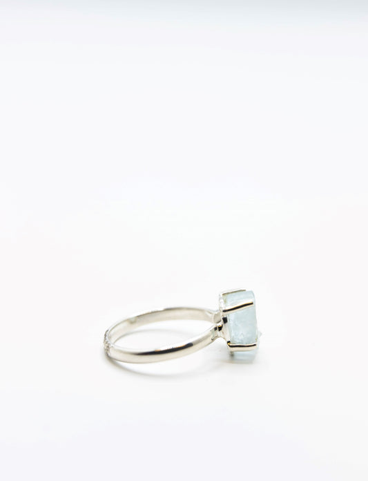 Raw Aquamarine Crystal Prong Ring .925