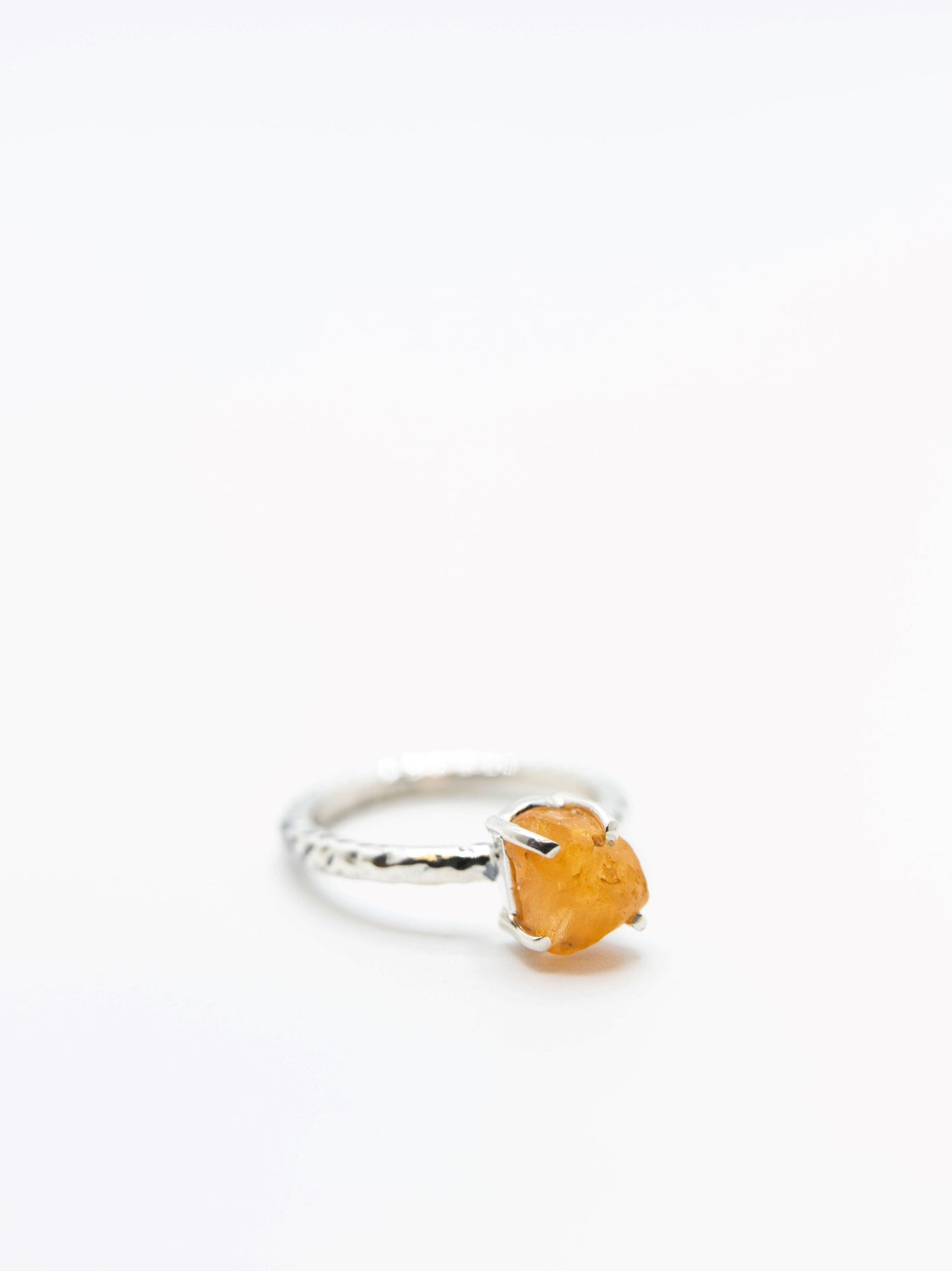 Tangerine Quartz Hammered Crystal Ring .925