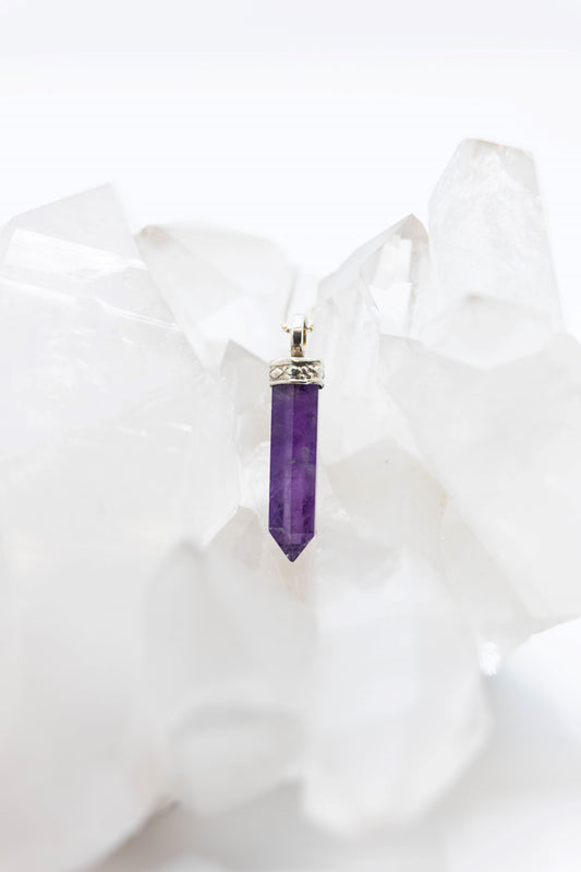 Amethyst Mini Crystal Point Necklaces .925 Adjustable Chain