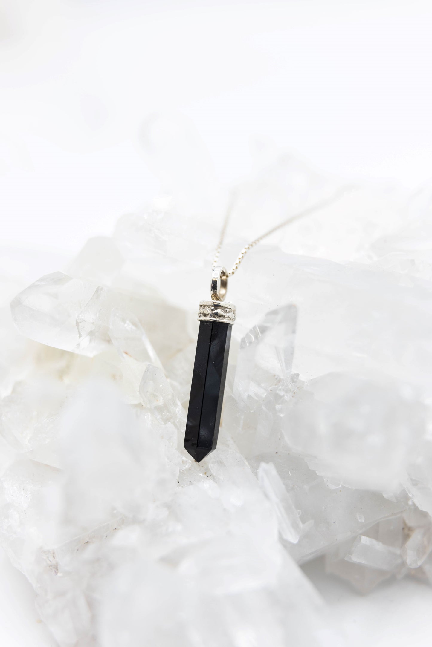 Obsidian Mini Crystal Point Necklaces .925 Adjustable Chain