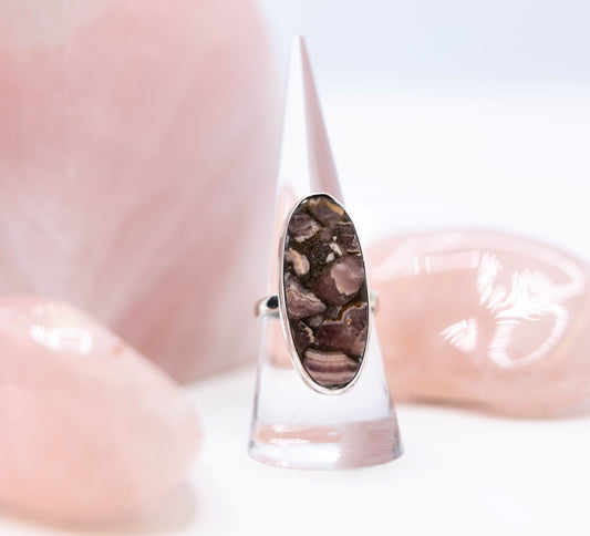 Rhodonite Pieces Oval Cocktail Ring .925