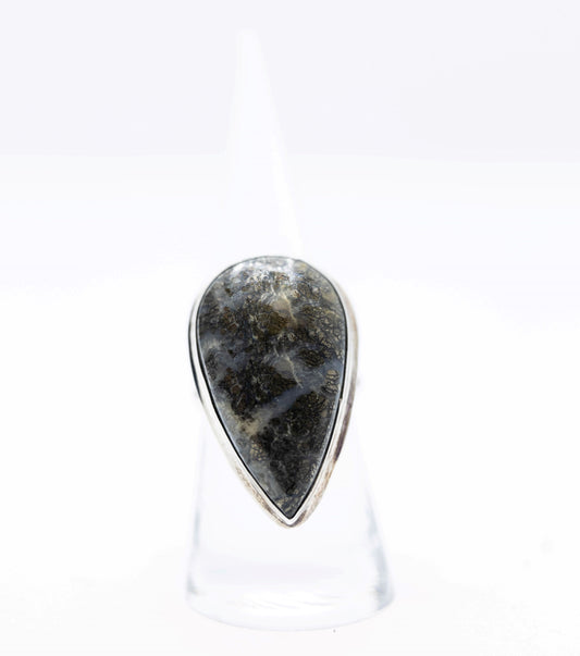 Dendrite Agate Small Teardrop Cocktail Ring .925