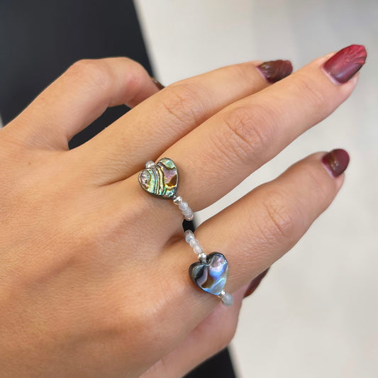 Abalone Heart + Aquamarine Stretch Ring