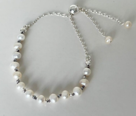 Freshwater Pearl Bubble Adj. Bracelet .925