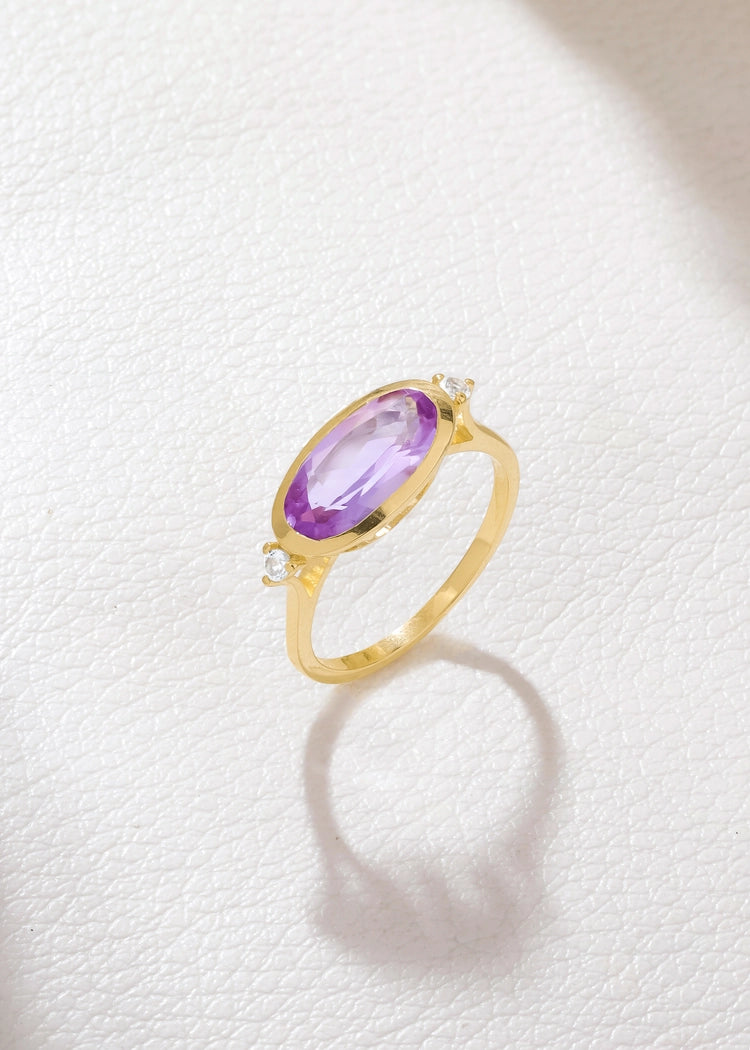 Oval Amethyst White Topaz Ring - 10