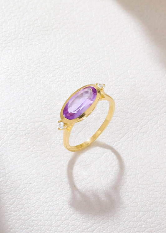 Oval Amethyst White Topaz Ring - 10