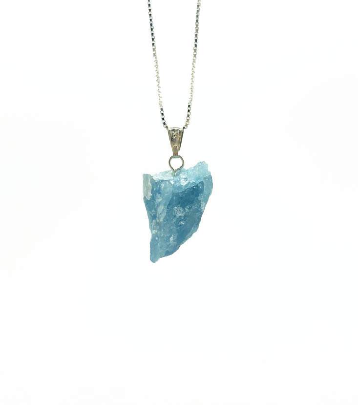 Aquamarine Raw Pendant Necklace .925