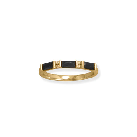 Triple Black Baguette Ring 14K GP