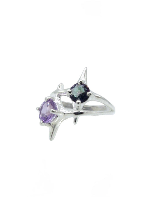 Amethyst & Mystic Topaz Twin Stars Ring | Sterling Silver
