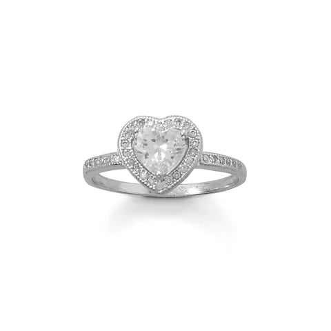 .925 CZ Halo Heart Ring