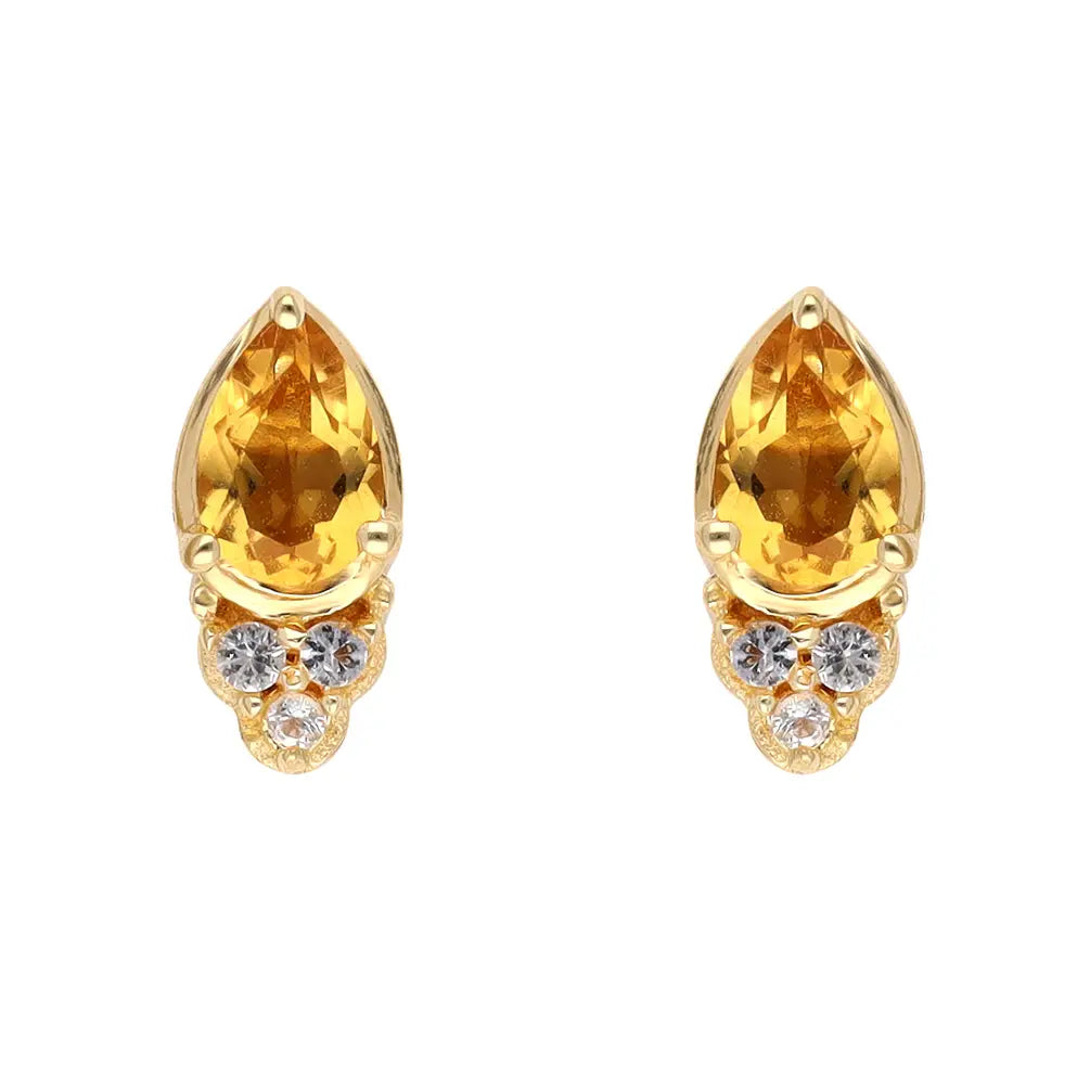 Citrine Topaz Pear Stud Earring - 14K Gold Plated
