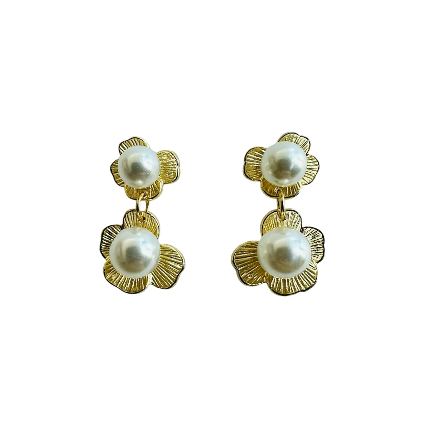 Double Pearl Flower Earring 14K GF