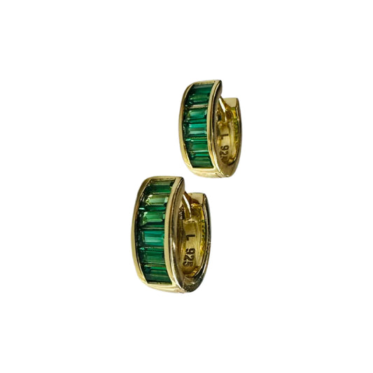 Green Baguette Mini Huggie 18K GP