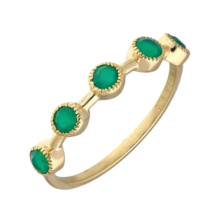 Green Onyx Dots Ring - 14K Gold Vermeil